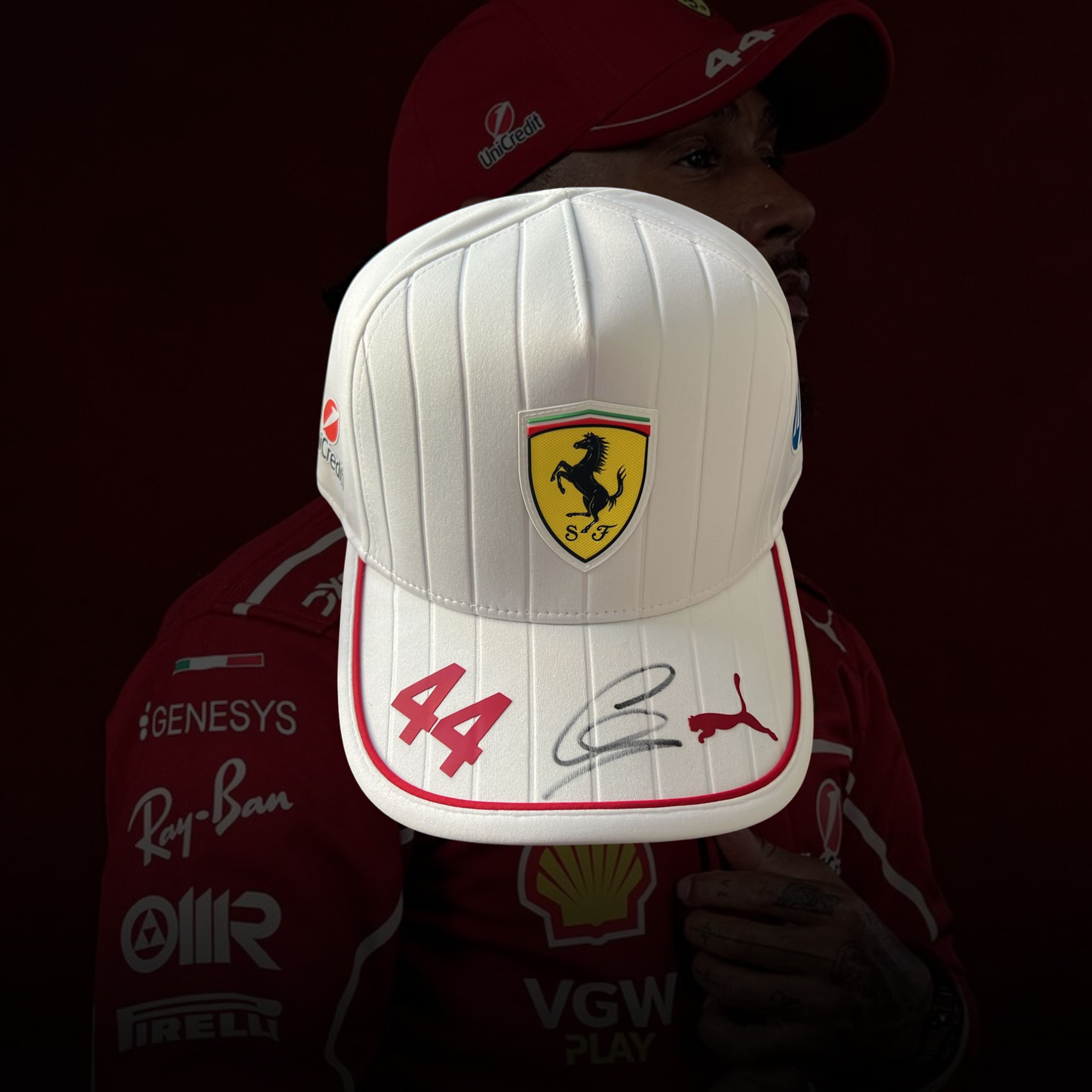 Lewis Hamilton Signed Ferrari Miami GP Drivers Cap