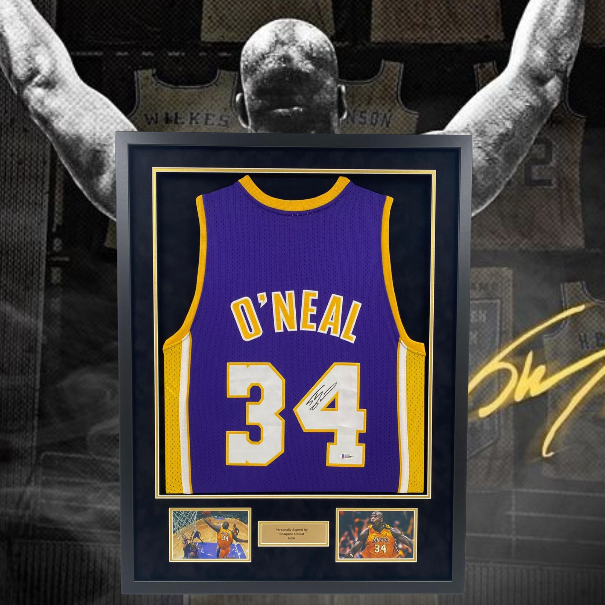 Shaquille O’Neal Signed Los Angeles Lakers Jersey (#34) – Framed (COA)